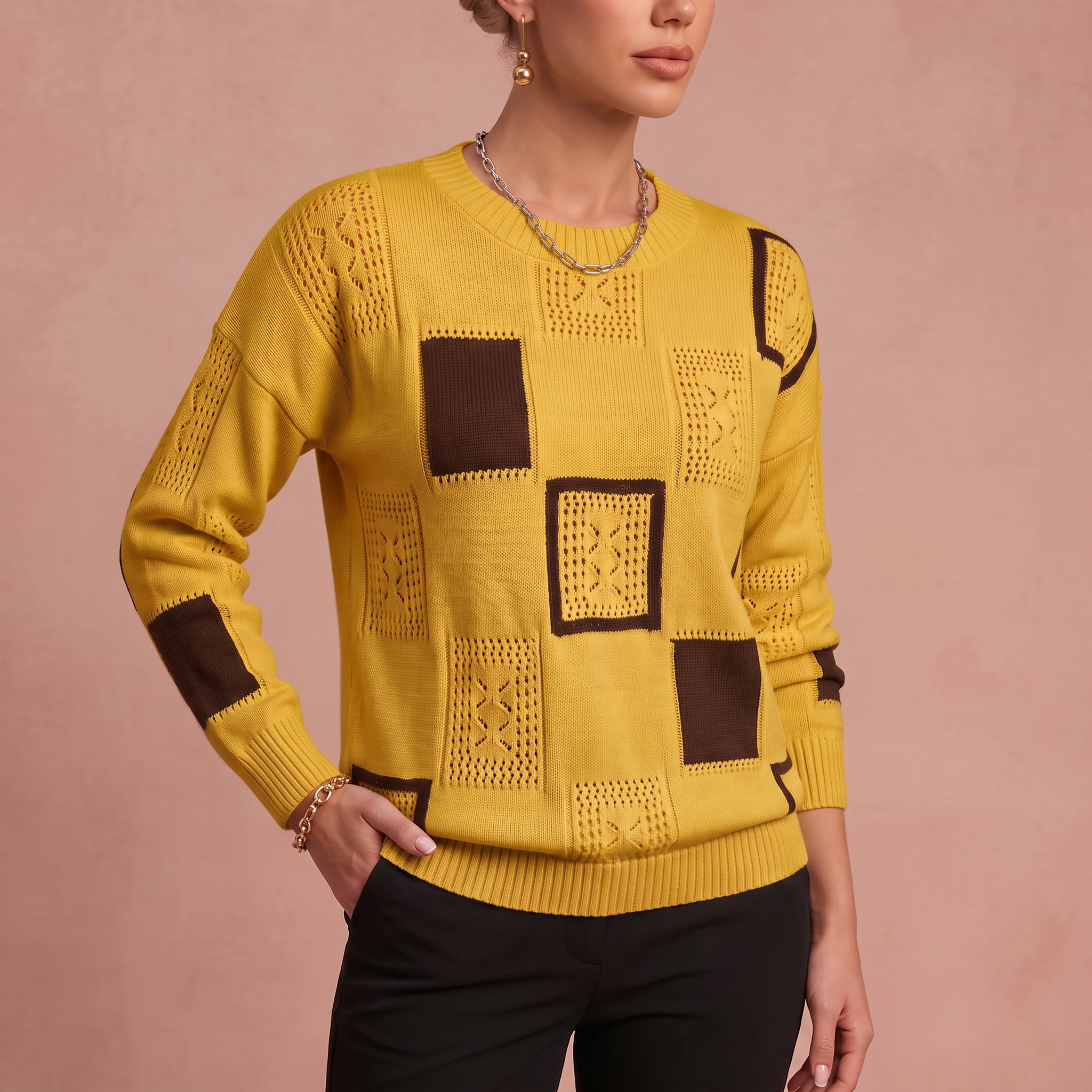 Antonia - Damen Chic Pullover – Gelb – 4