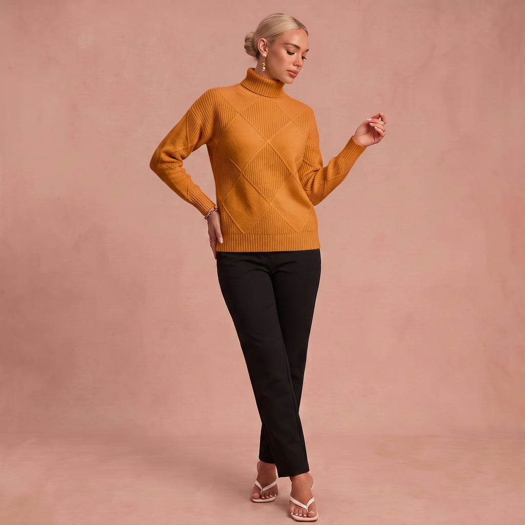 Melanie - Bequemer Rollkragenpullover – Orange – 1