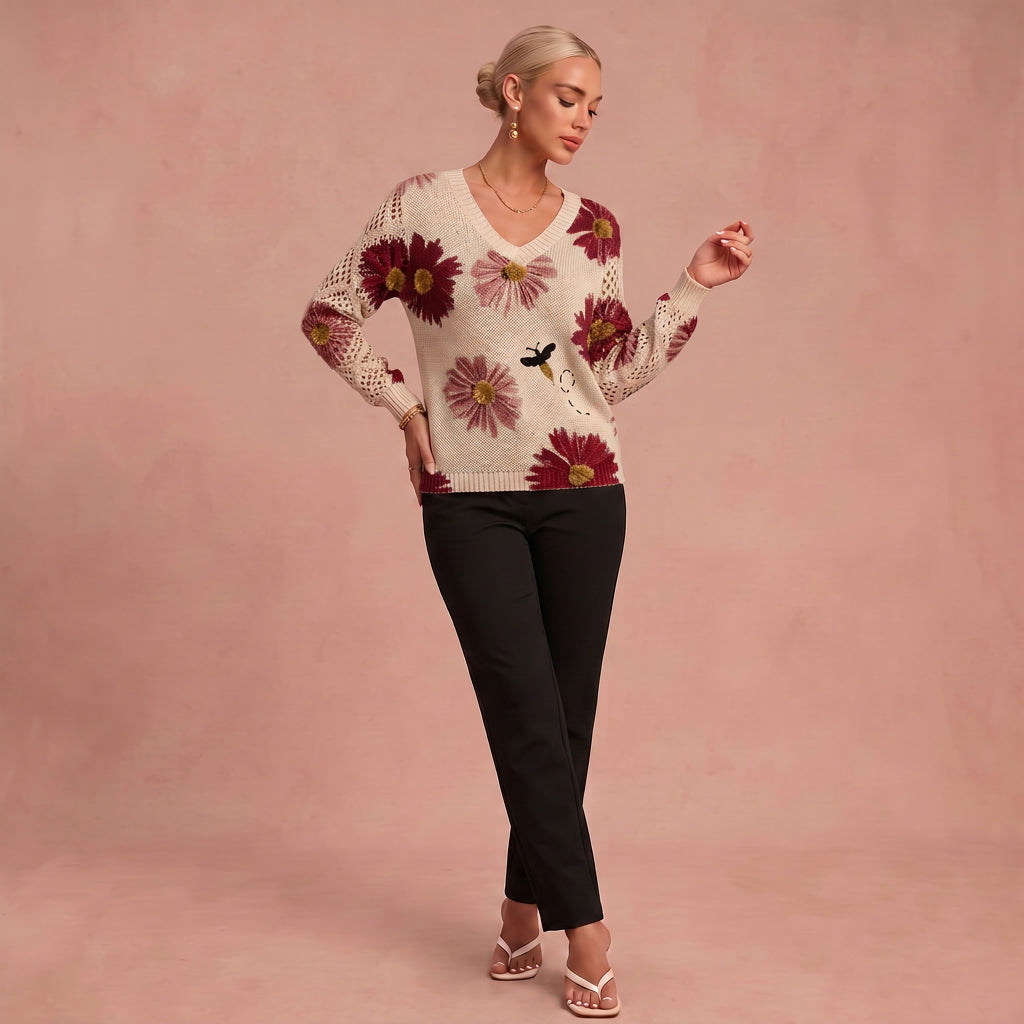 Theresa Elegantes Top mit floralem Dessin – Rot – 1