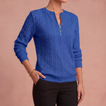 Kerstin - Damen Zip-Pullover mit Zopfmuster – Blau – 4
