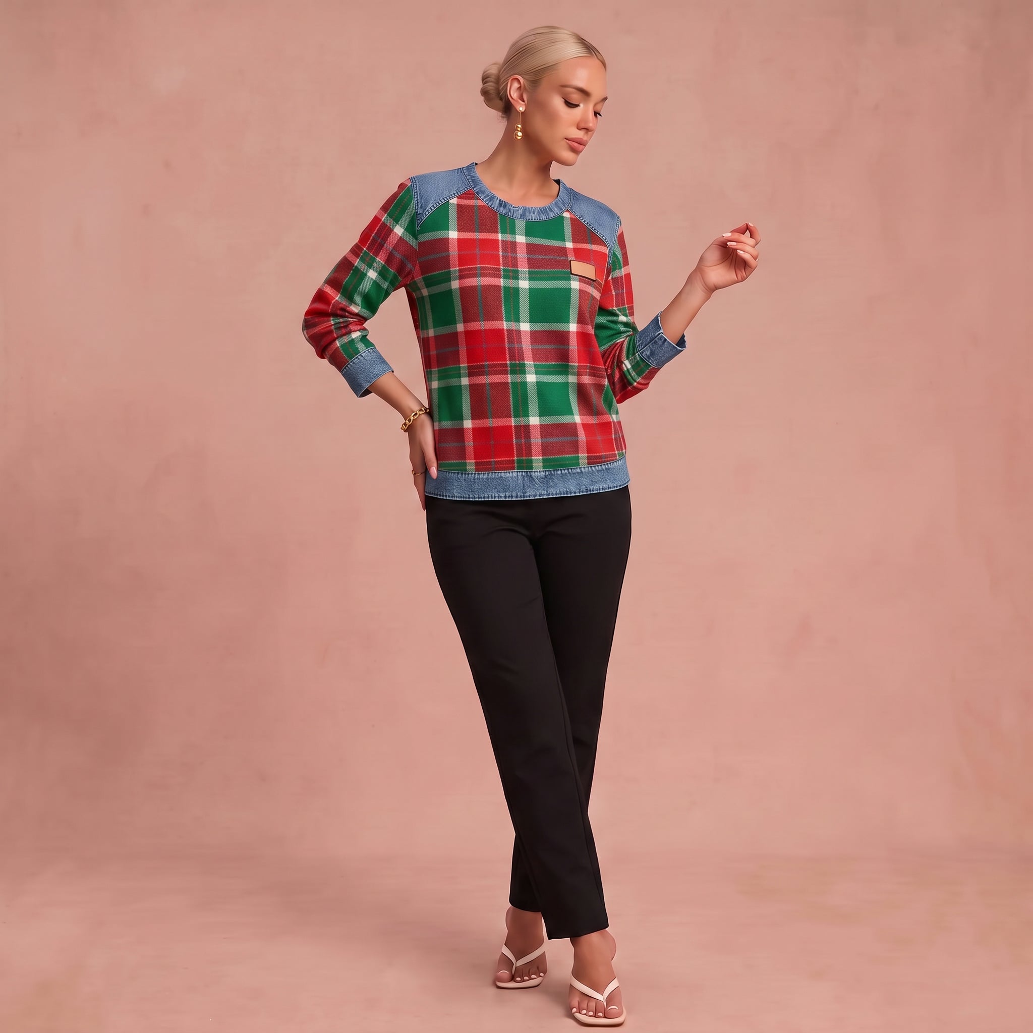 Annika | Pullover mit Denim-Details – Rot – 1