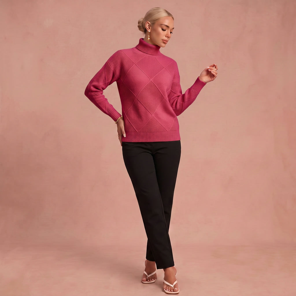 Melanie - Bequemer Rollkragenpullover – Rosa – 1