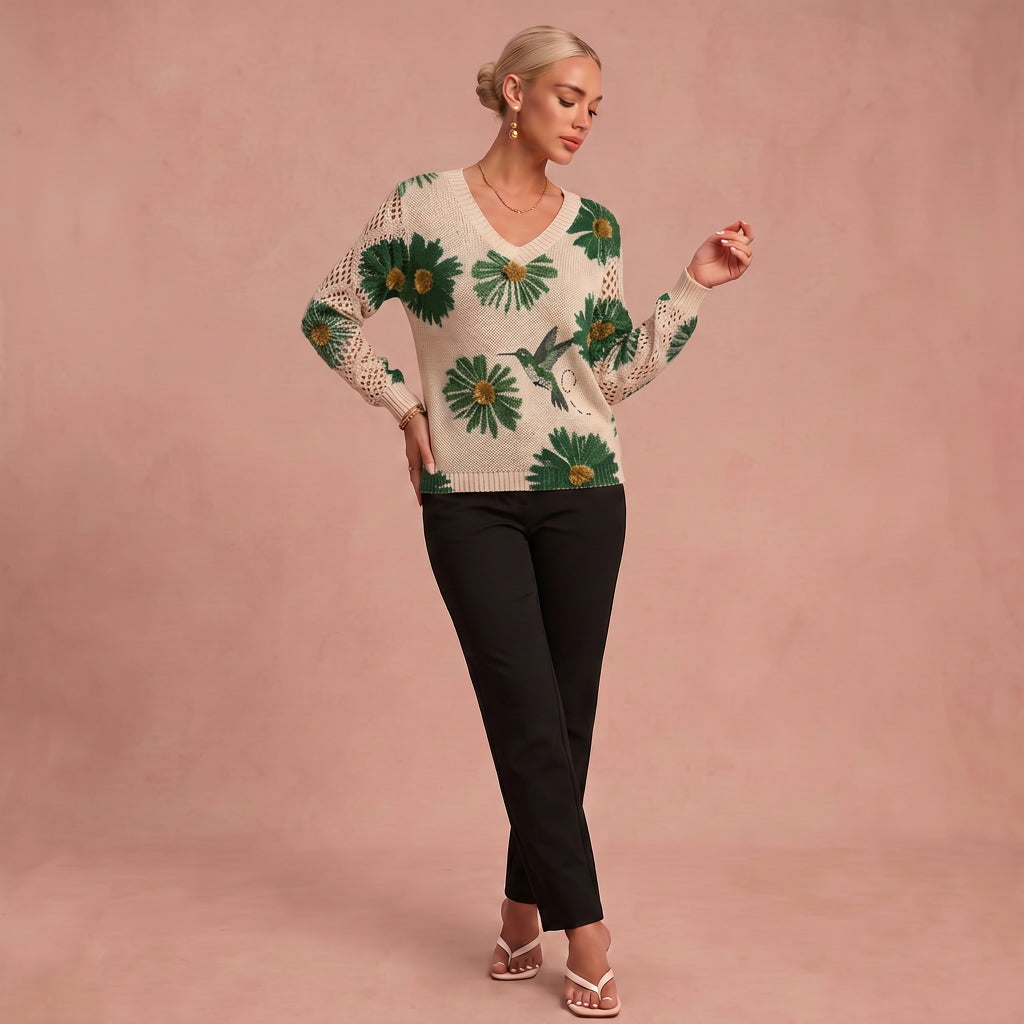 Theresa Elegantes Top mit floralem Dessin – Grün – 1