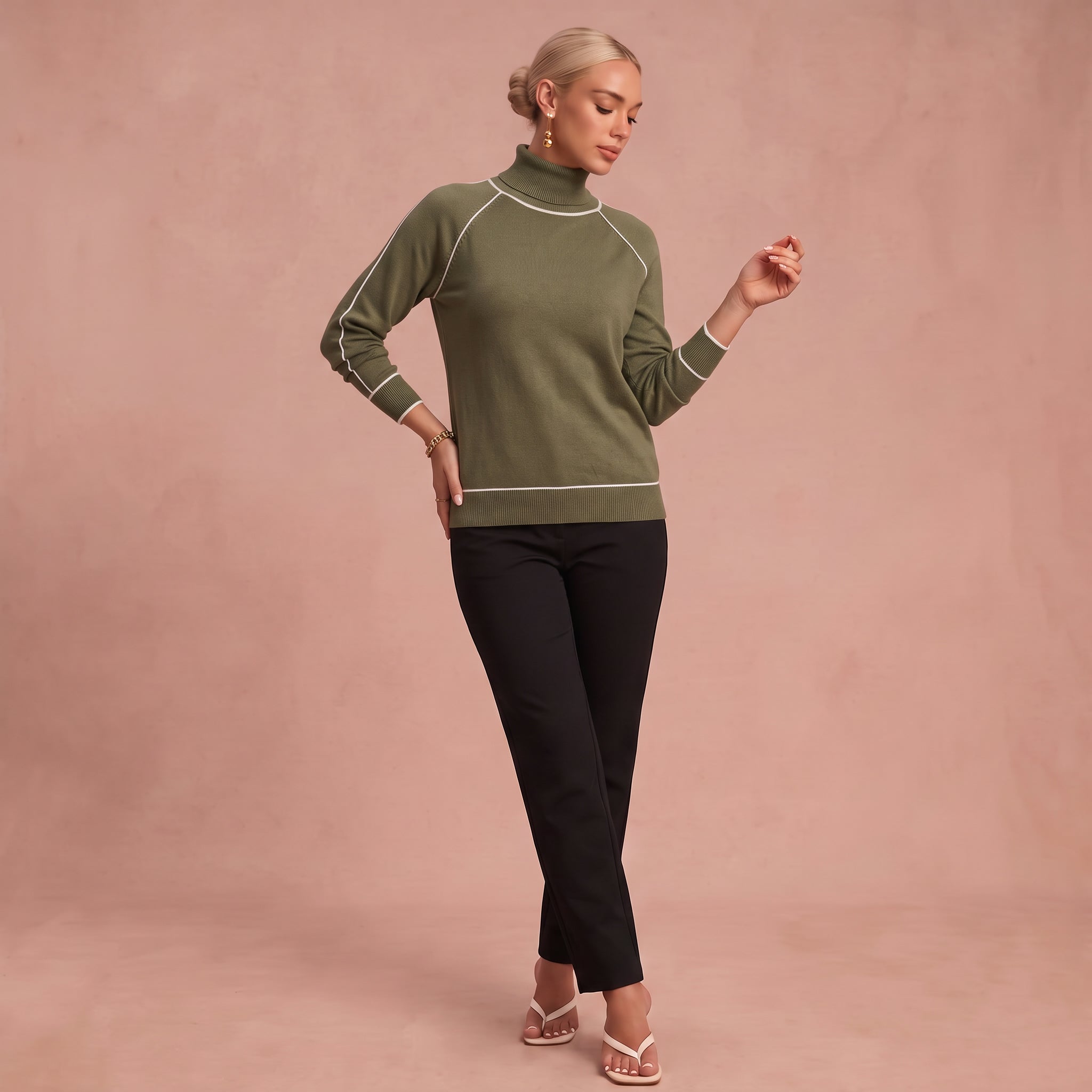Avalon - Olivgrüner Baumwollpullover – 1