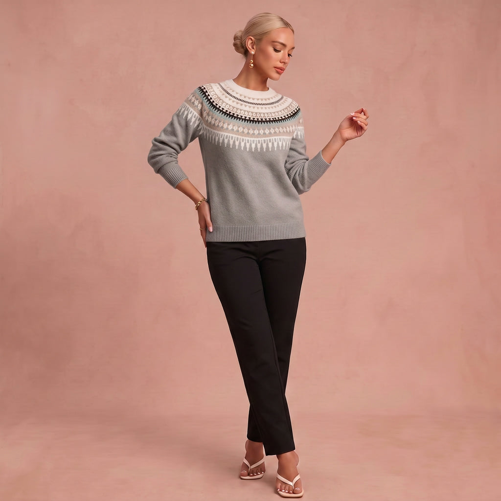 Lena - Gemütlicher und warmer täglicher Strickpullover – Grau – 1