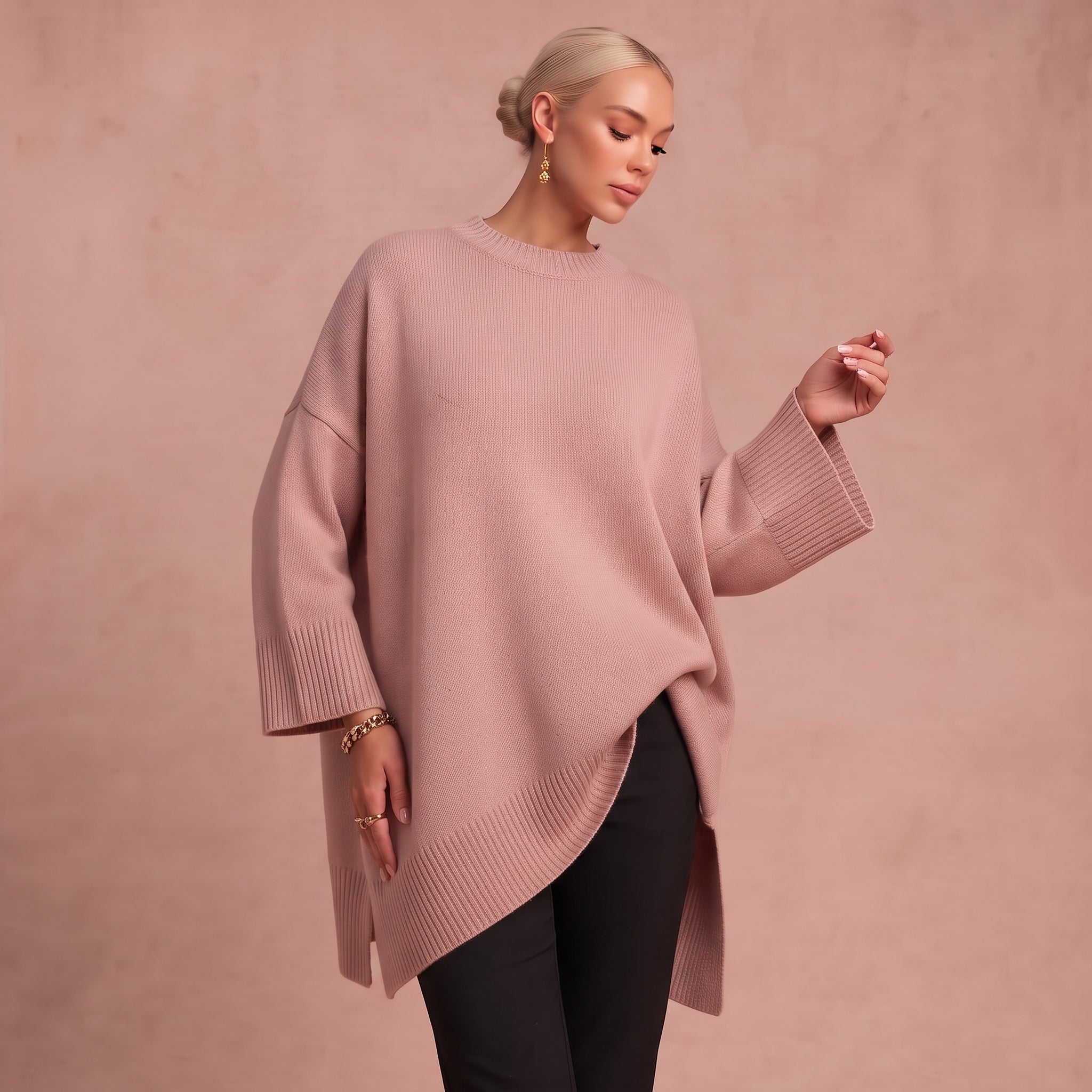 Essenz | Raffinierter Wollmischpullover – Rosa – 1