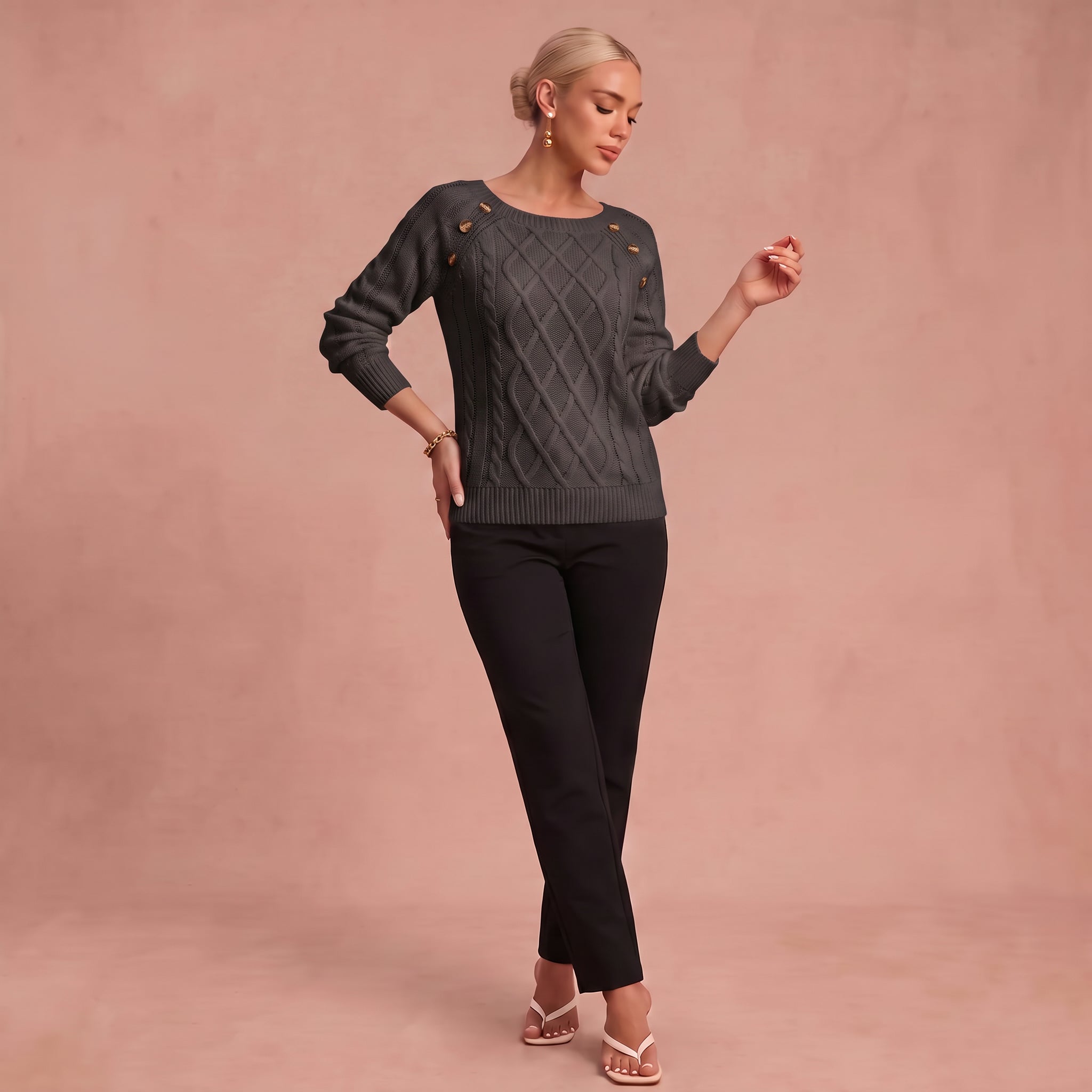 Lotta - Klassischer und Bequemer Pullover – Dunkelgrau – 1
