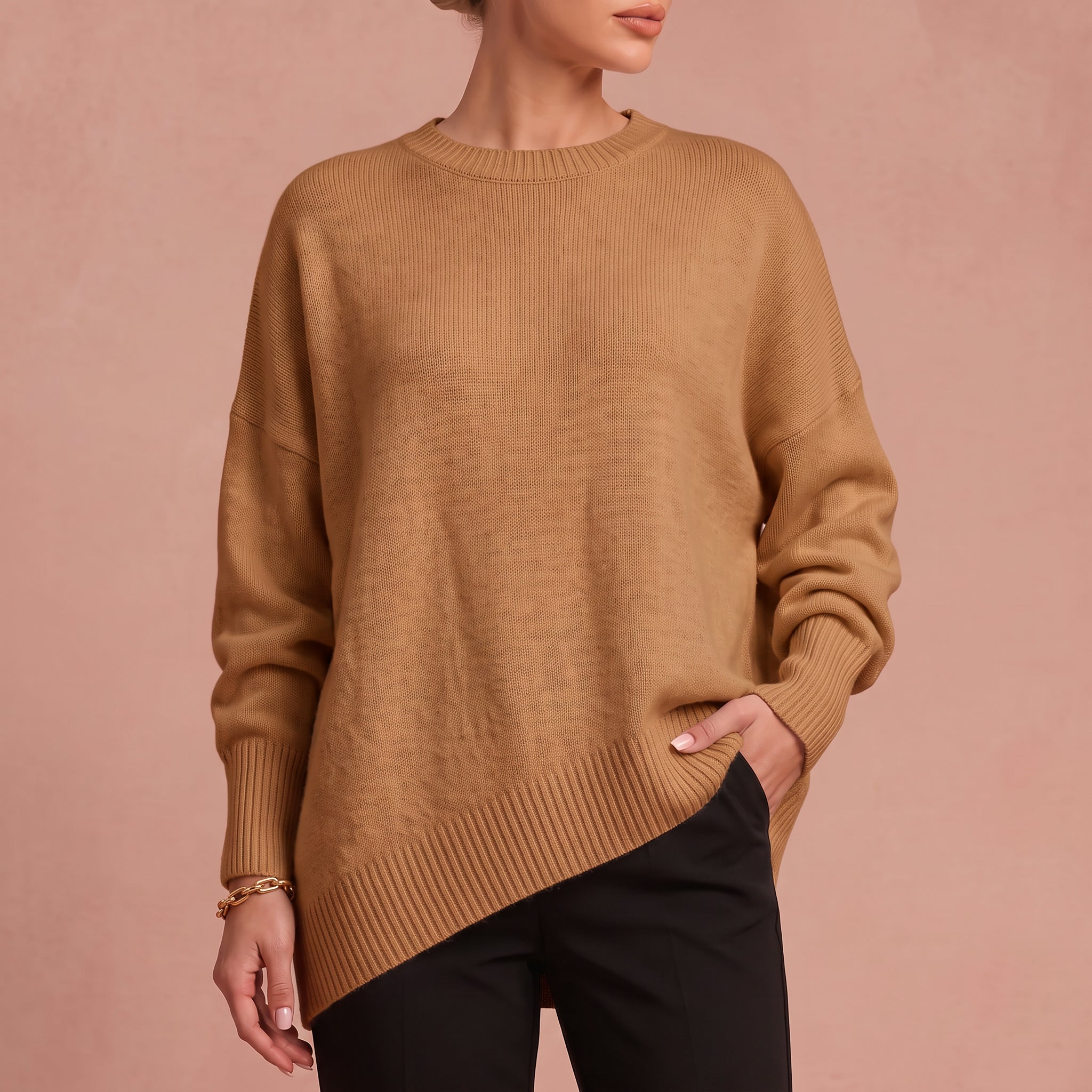 Essenz | Raffinierter Wollmischpullover – Braun – 4