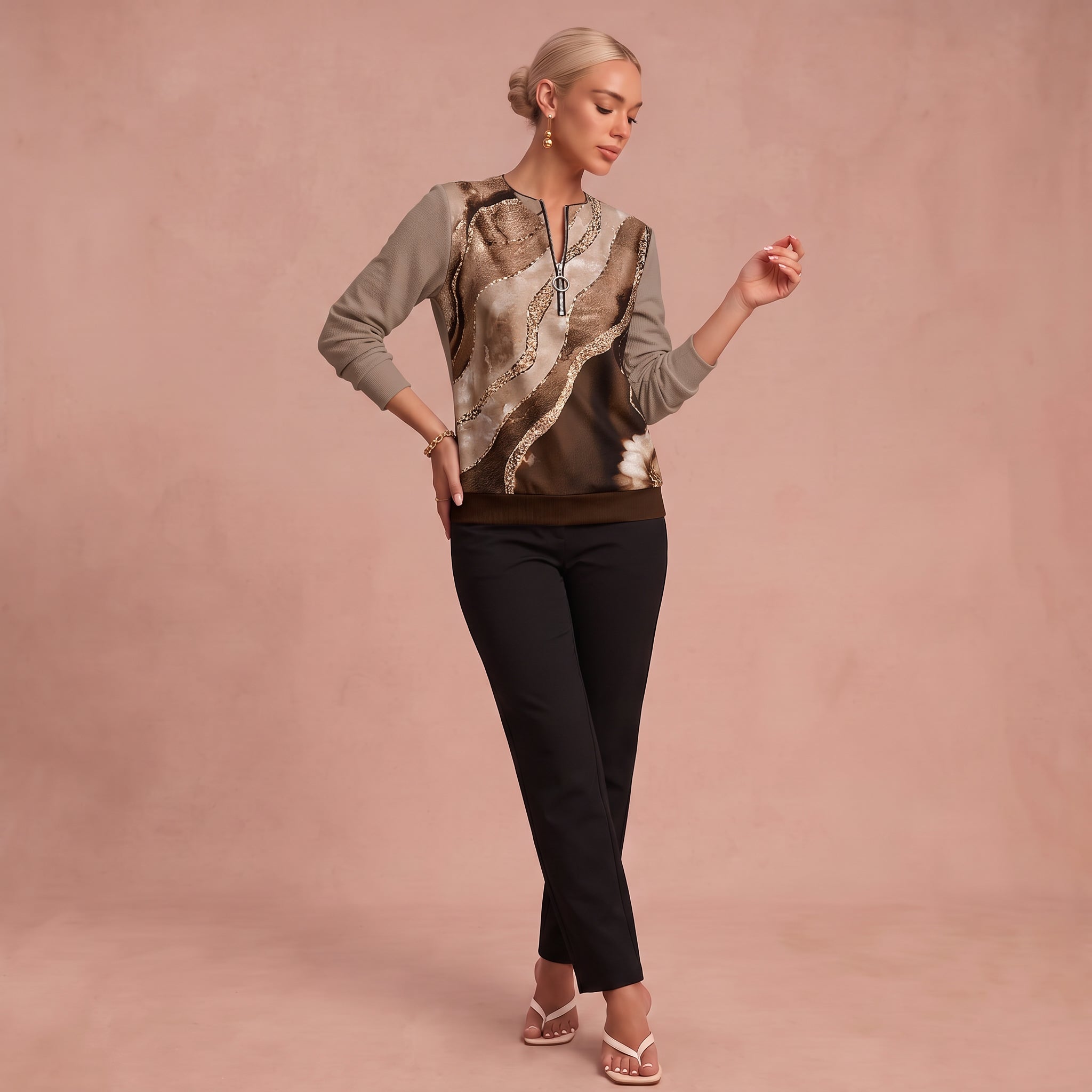 Gabriele | Zip-Up Pullover mit Print – 1