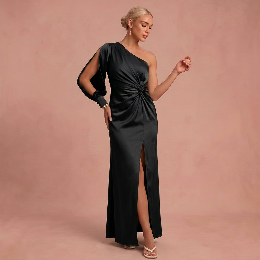 Senta | Maxi-Kleid Drapiert – Schwarz – 1