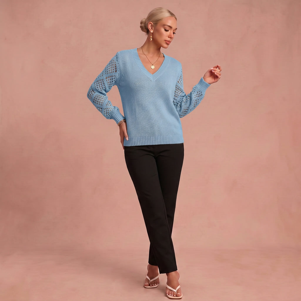 Martha - V-Ausschnitt Pullover Couture – Himmelblau – 1