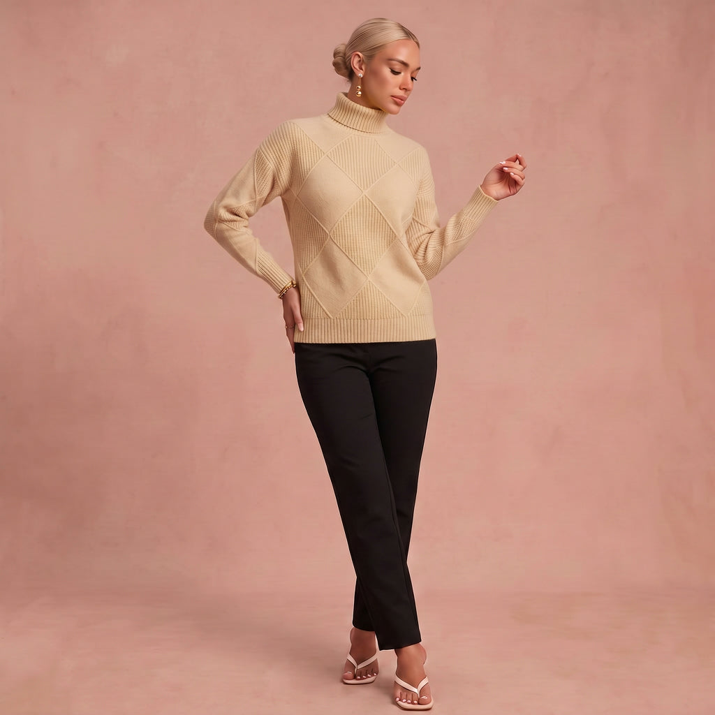 Melanie - Bequemer Rollkragenpullover – Beige – 1