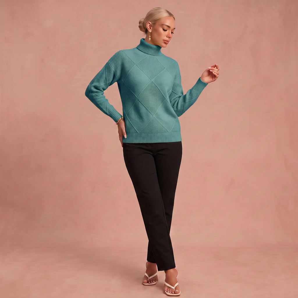Melanie - Bequemer Rollkragenpullover – Blau – 1