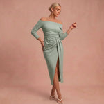 Henriette - Schickes Kleid mit schulterfreien Trägern – Silbergrün – 1