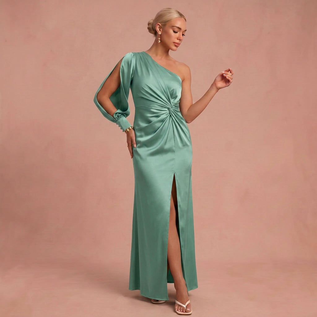 Senta | Maxi-Kleid Drapiert – Aquagrün – 1