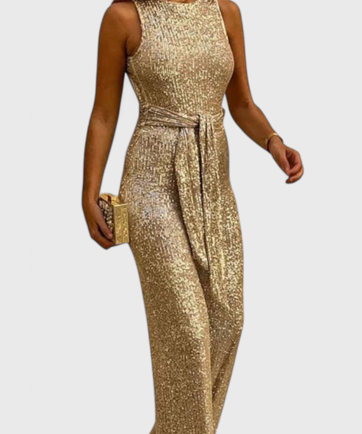 Adele Pailletten-Jumpsuit mit verstellbarem Bund