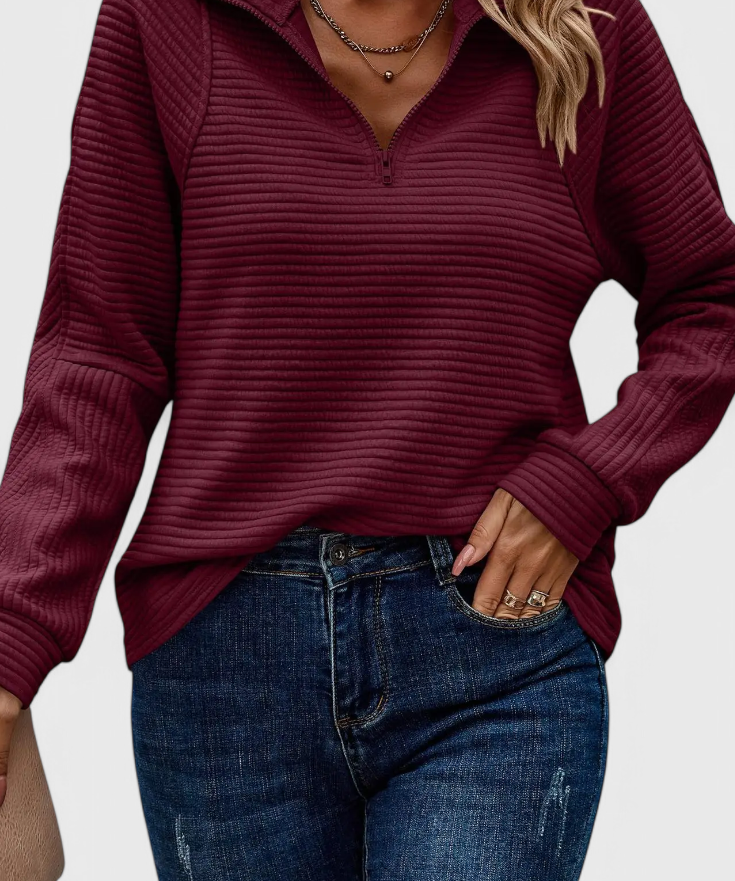 Helene V-Ausschnitt Pullover mit Reißverschluss und langen Ärmeln