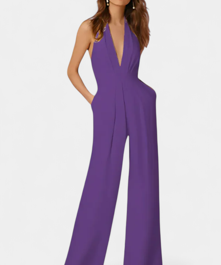 Lila Weitbeiniger Jumpsuit mit leichter Eleganz