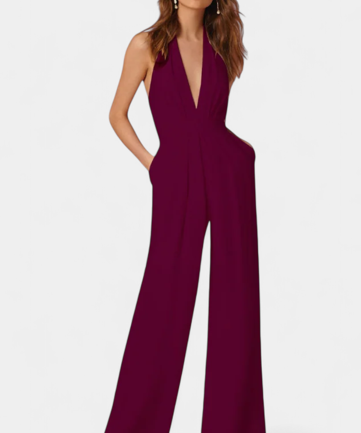 Lila Weitbeiniger Jumpsuit mit leichter Eleganz